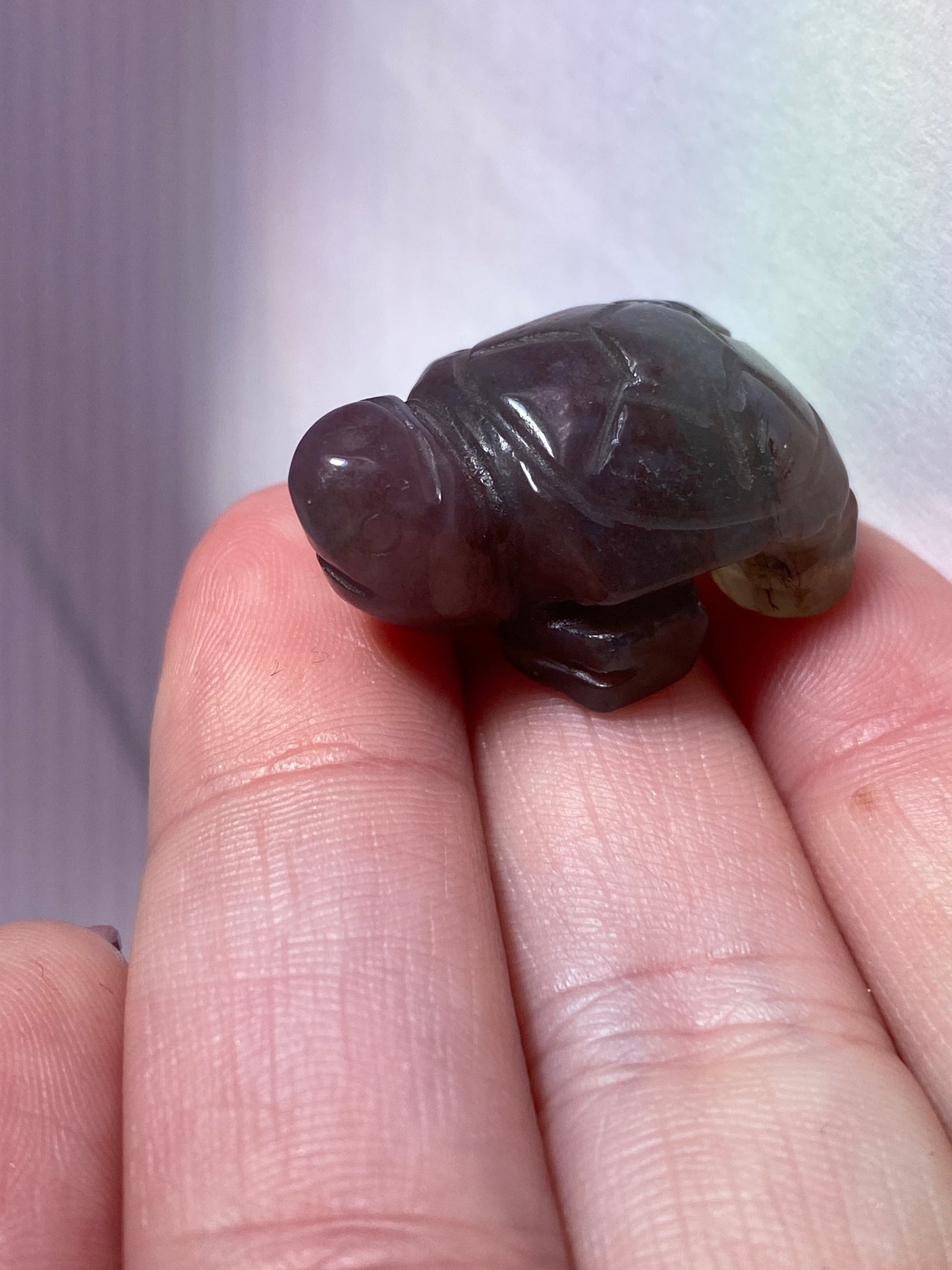 Moss agate turtle carving