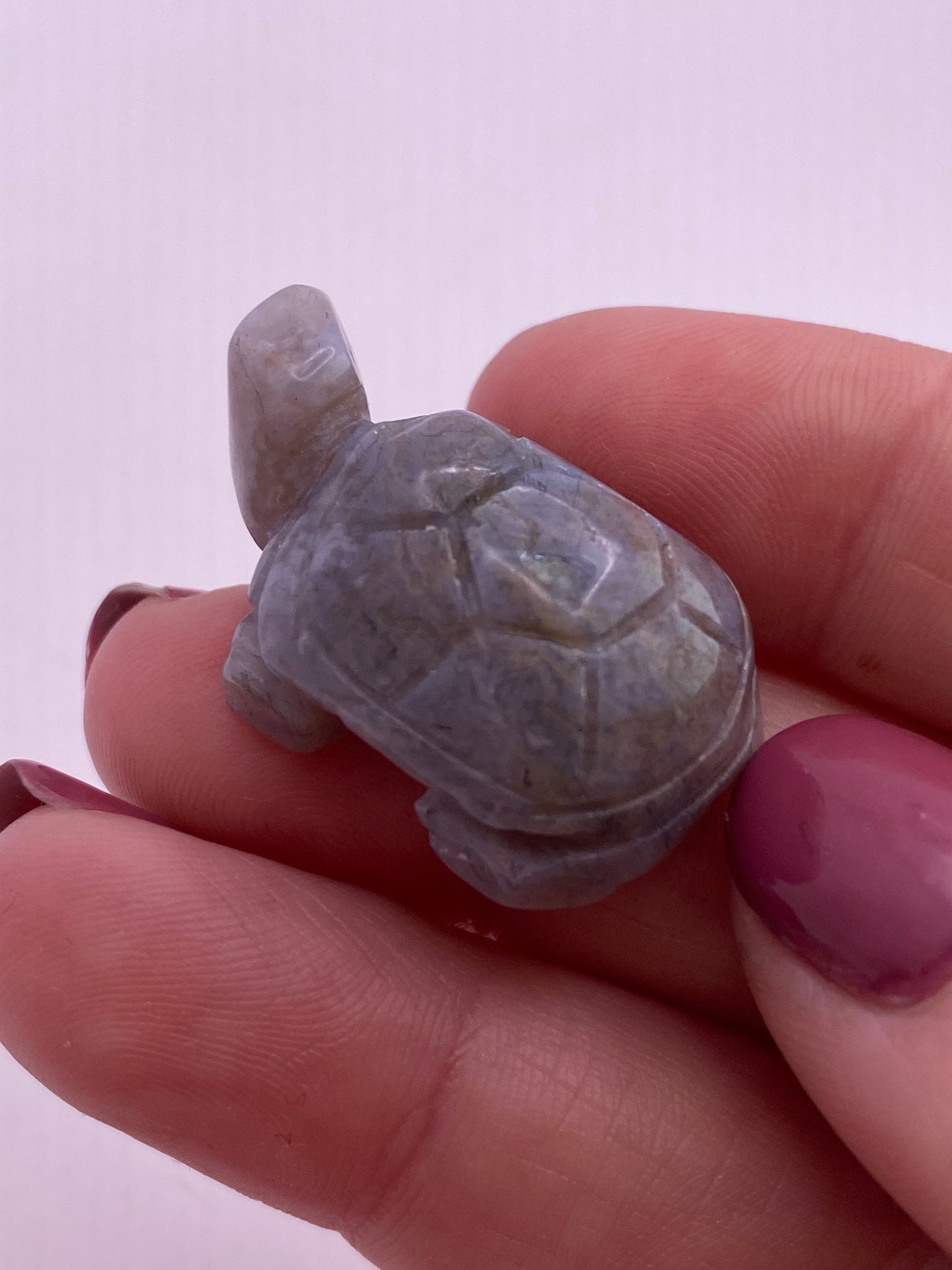 Moss agate turtle carving