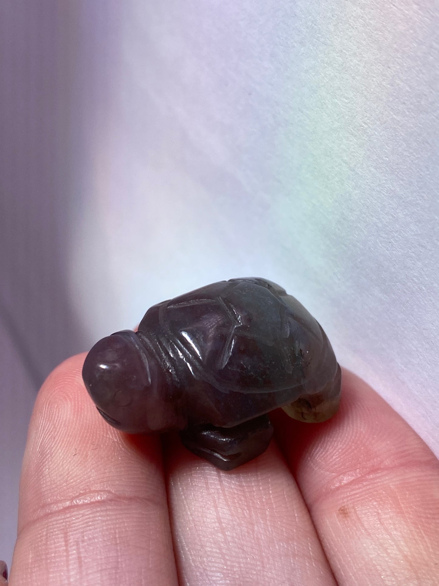 Moss agate turtle carving