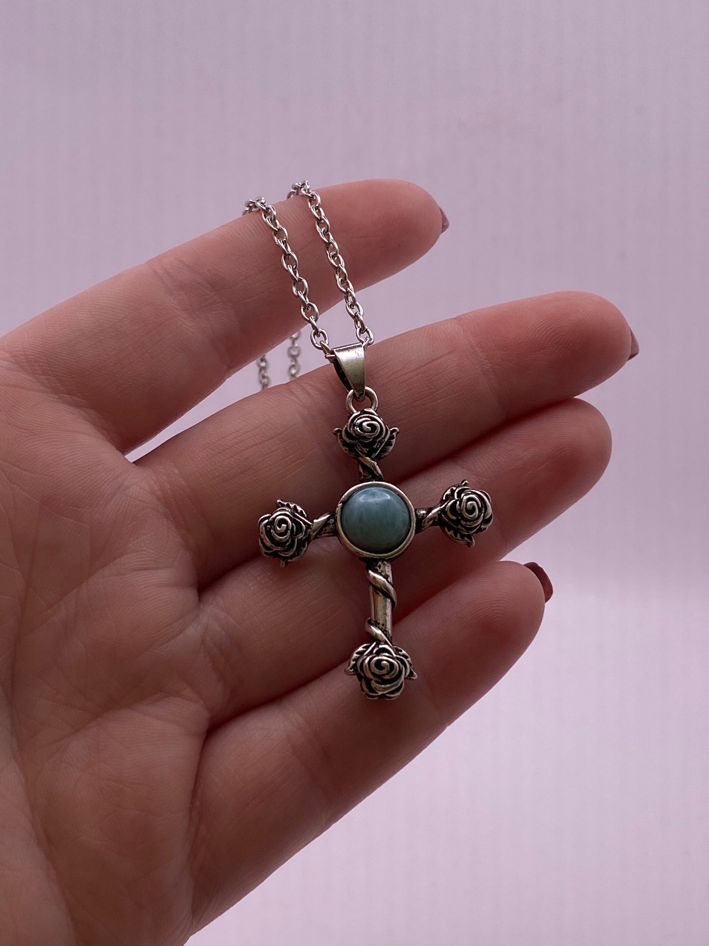 Silver larimar cross necklace