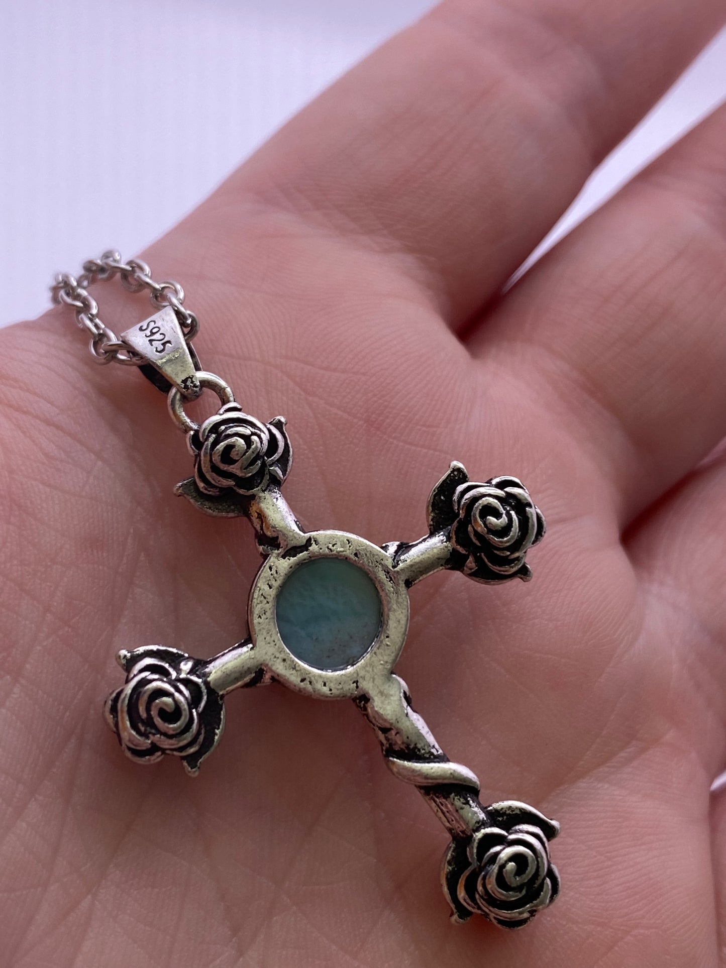 Silver larimar cross necklace