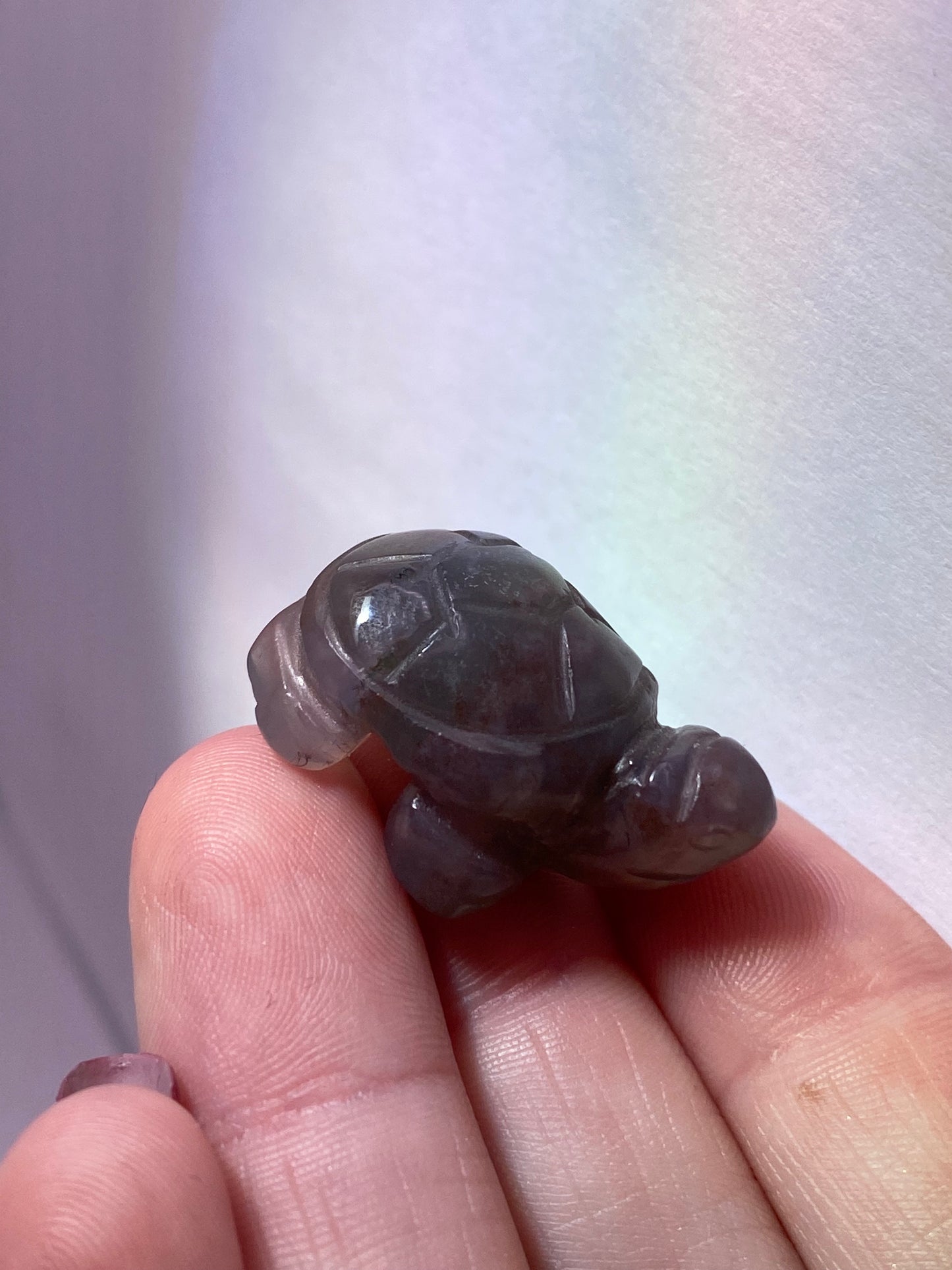 Moss agate turtle carving