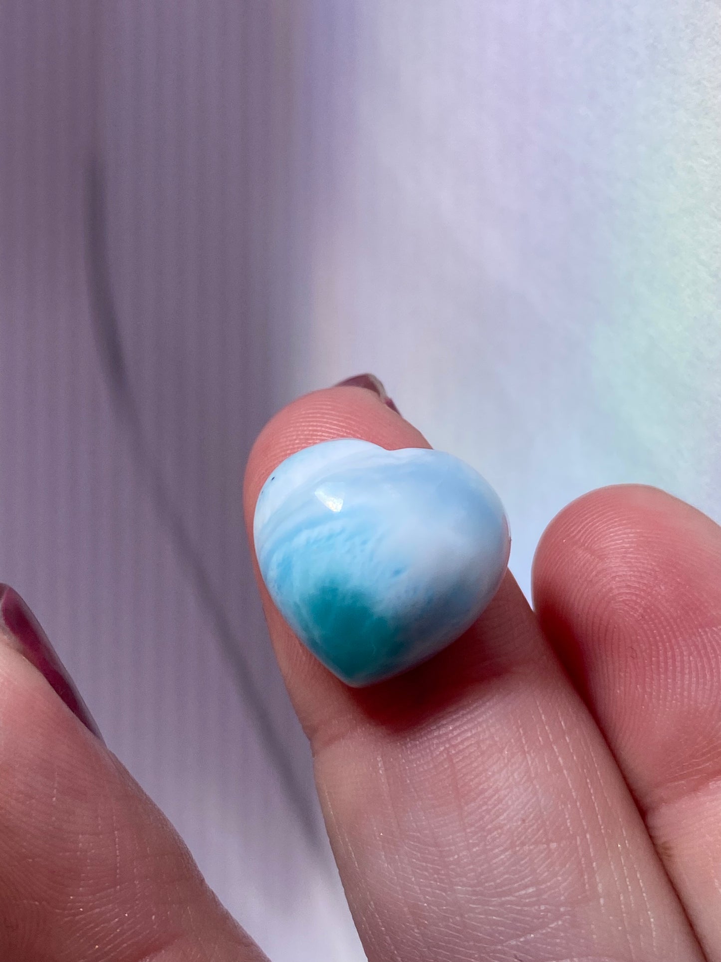 Larimar heart cab carving