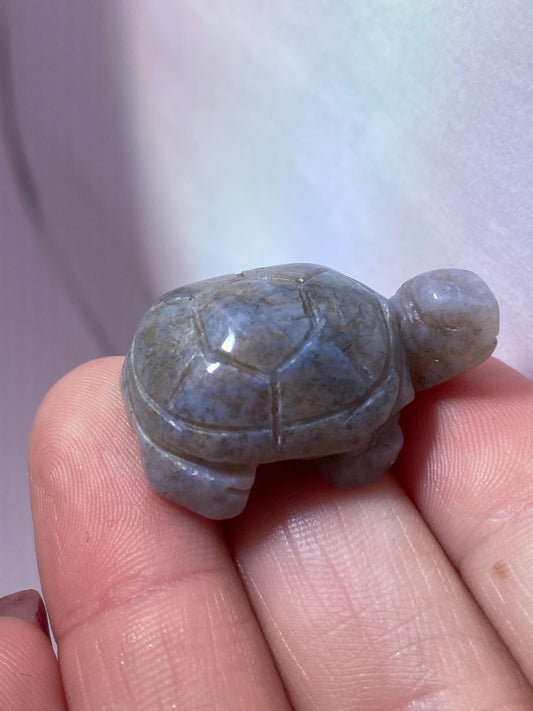 Moss agate turtle carving