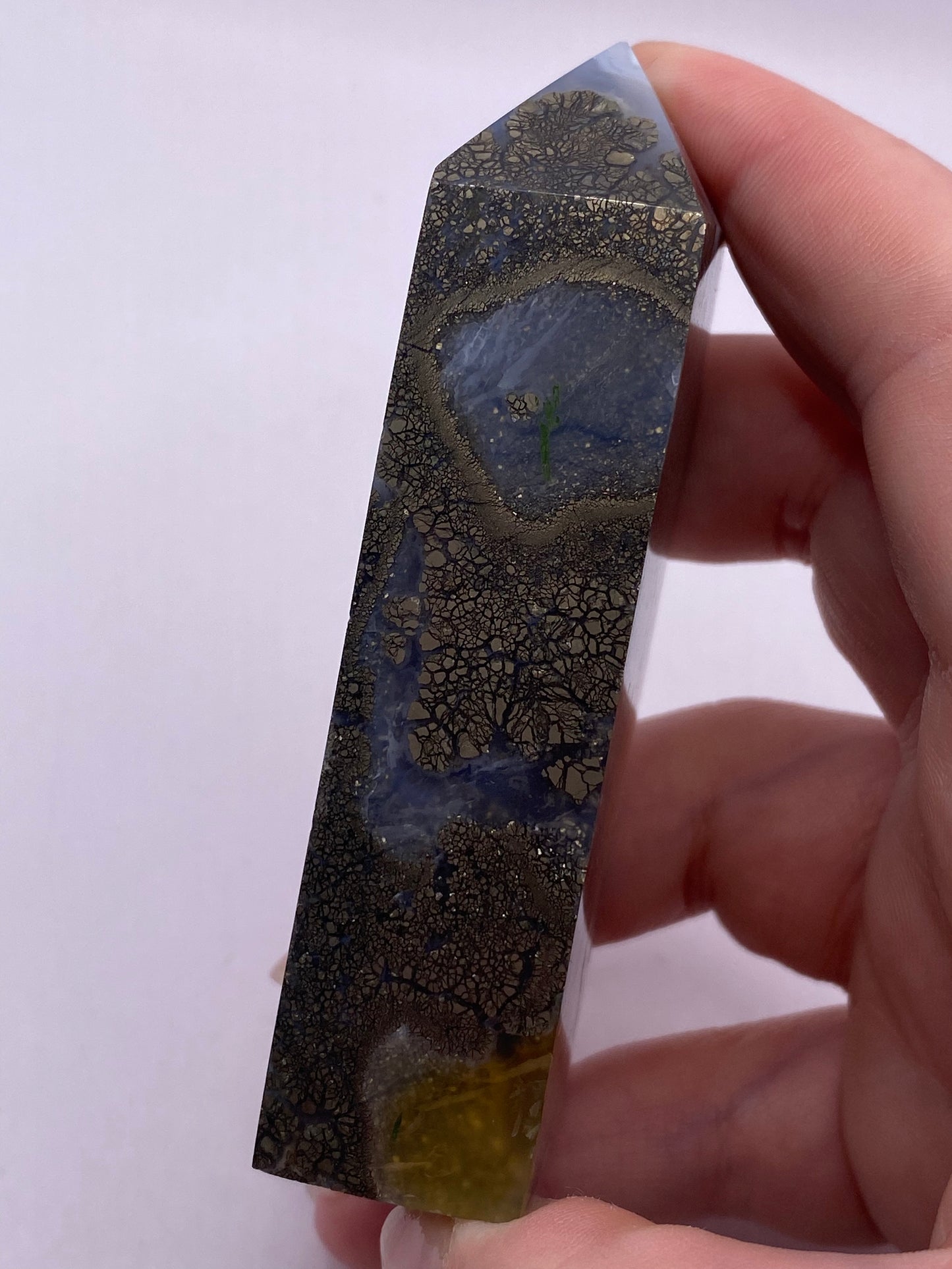 Chalcopyrite And Moss Agate Hybrid Tower