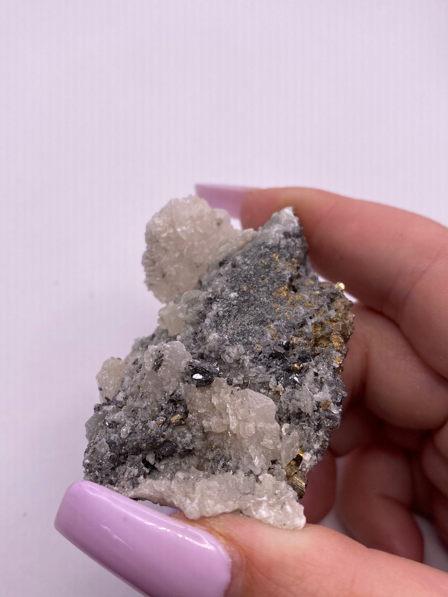 Calcite, Quartz, Galena and Iridescent  Pyrite Cluster