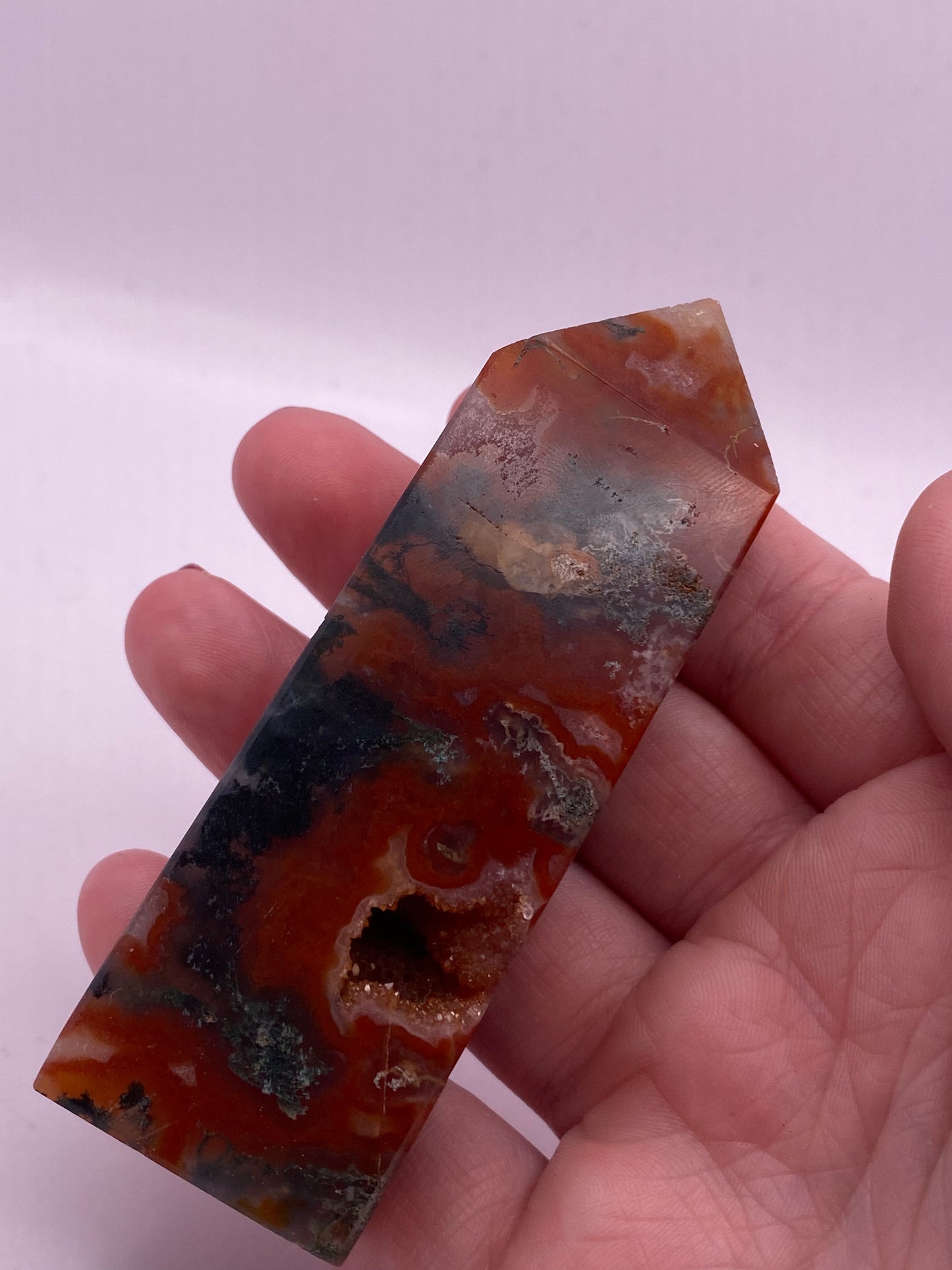 Red moss agate crystal tower