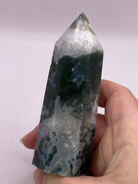 Large Moss Agate Tower