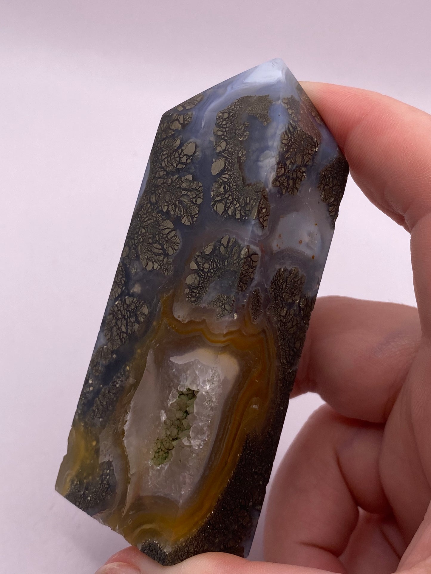 Chalcopyrite And Moss Agate Hybrid Tower