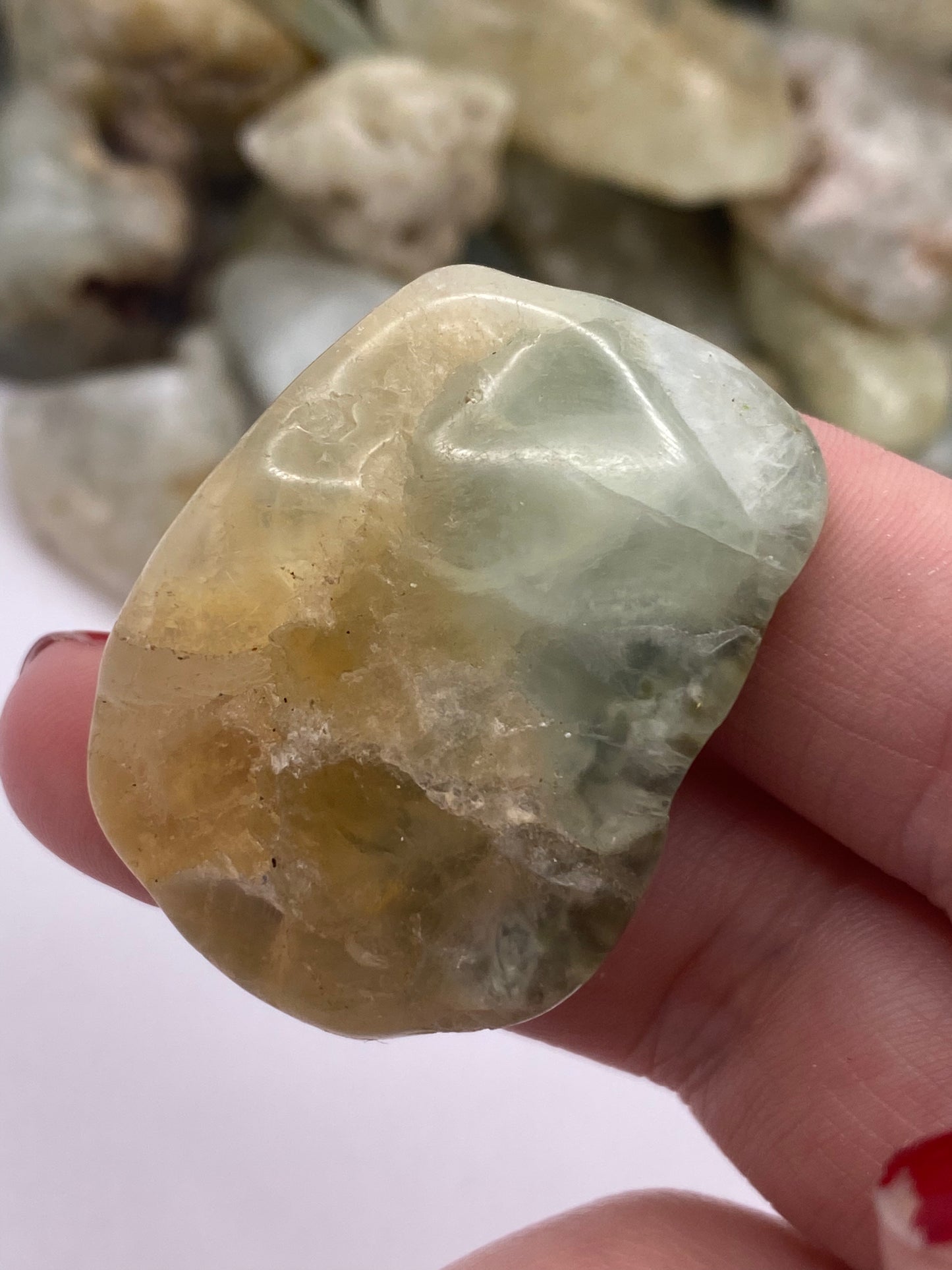 Epidote in Prehnite Tumble