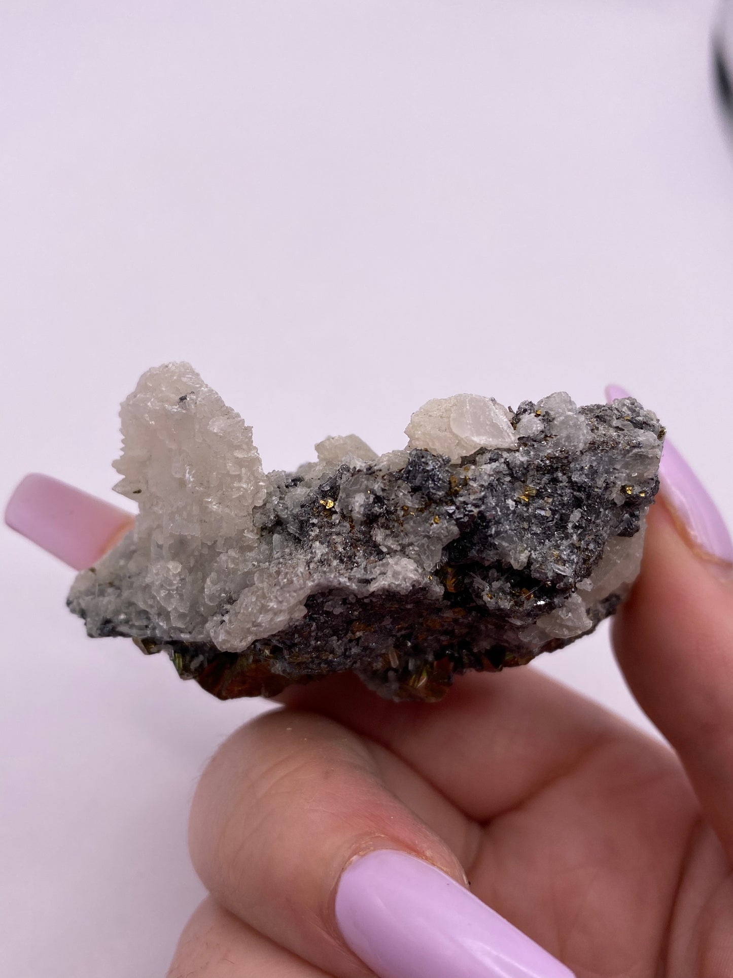 Calcite, Quartz, Galena and Iridescent  Pyrite Cluster