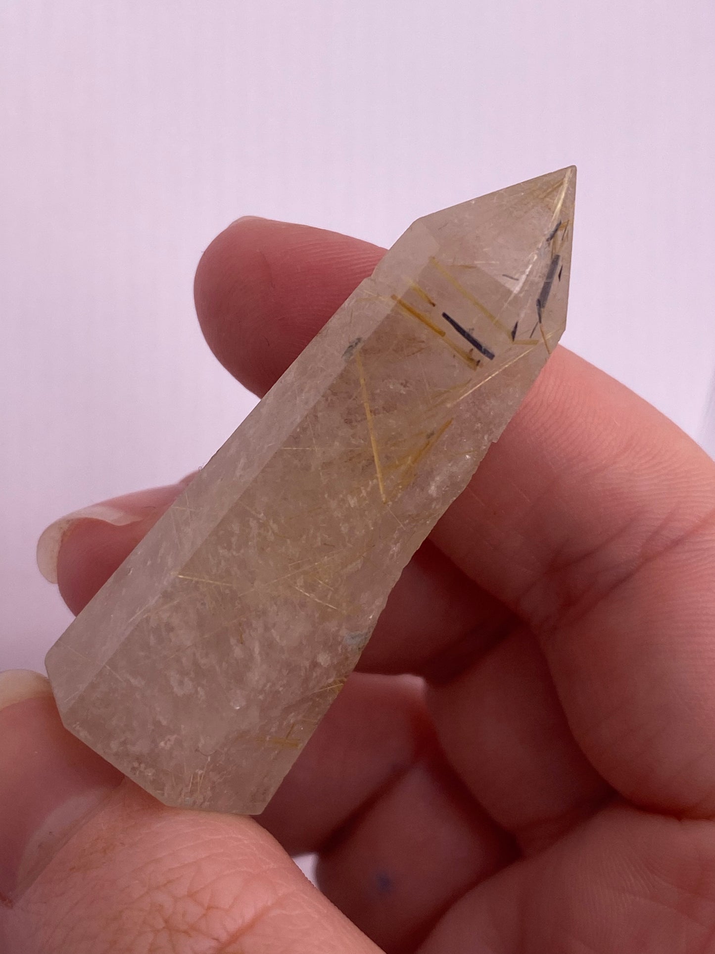 Golden rutile angel hair quartz tower