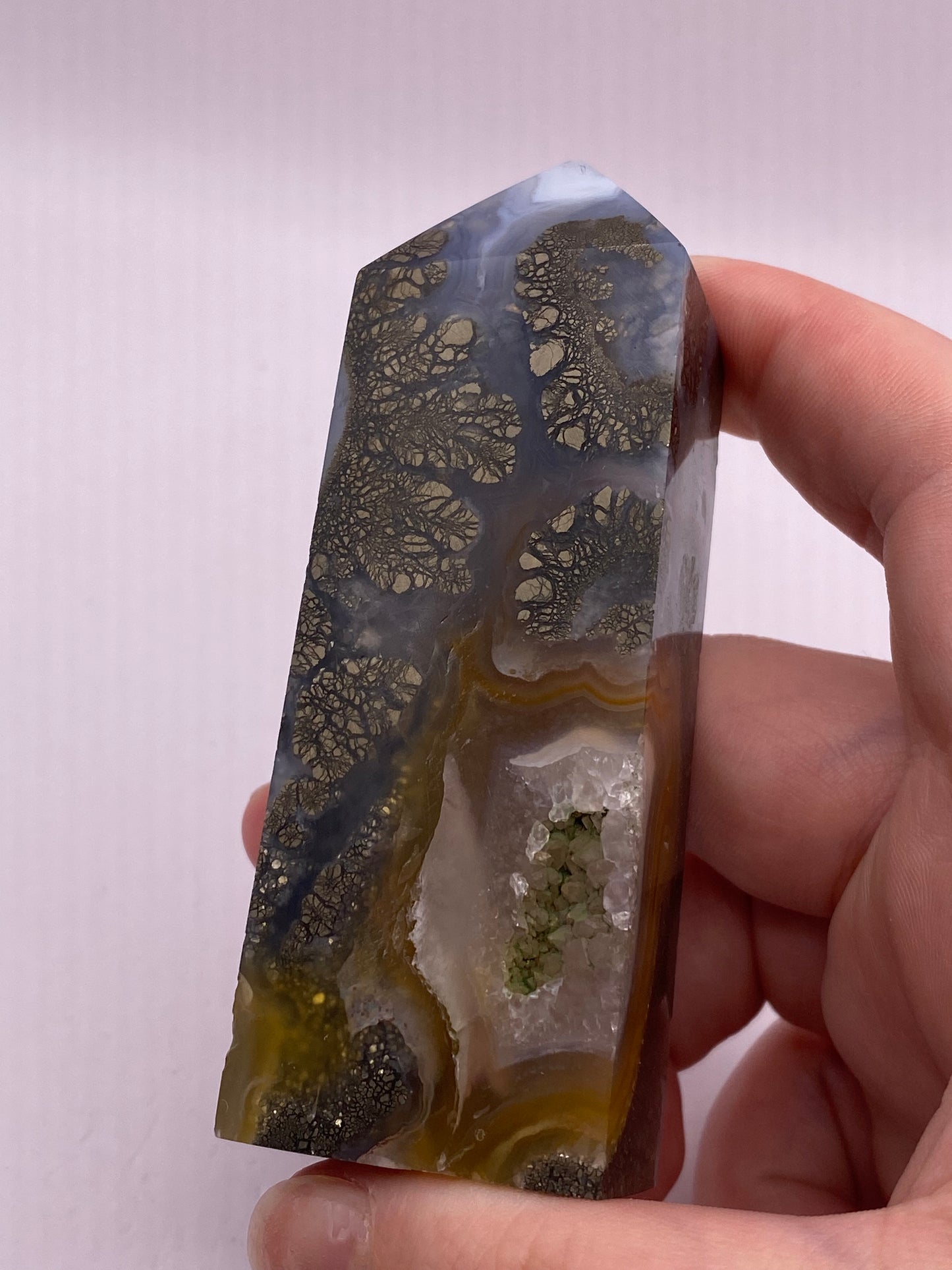 Chalcopyrite And Moss Agate Hybrid Tower