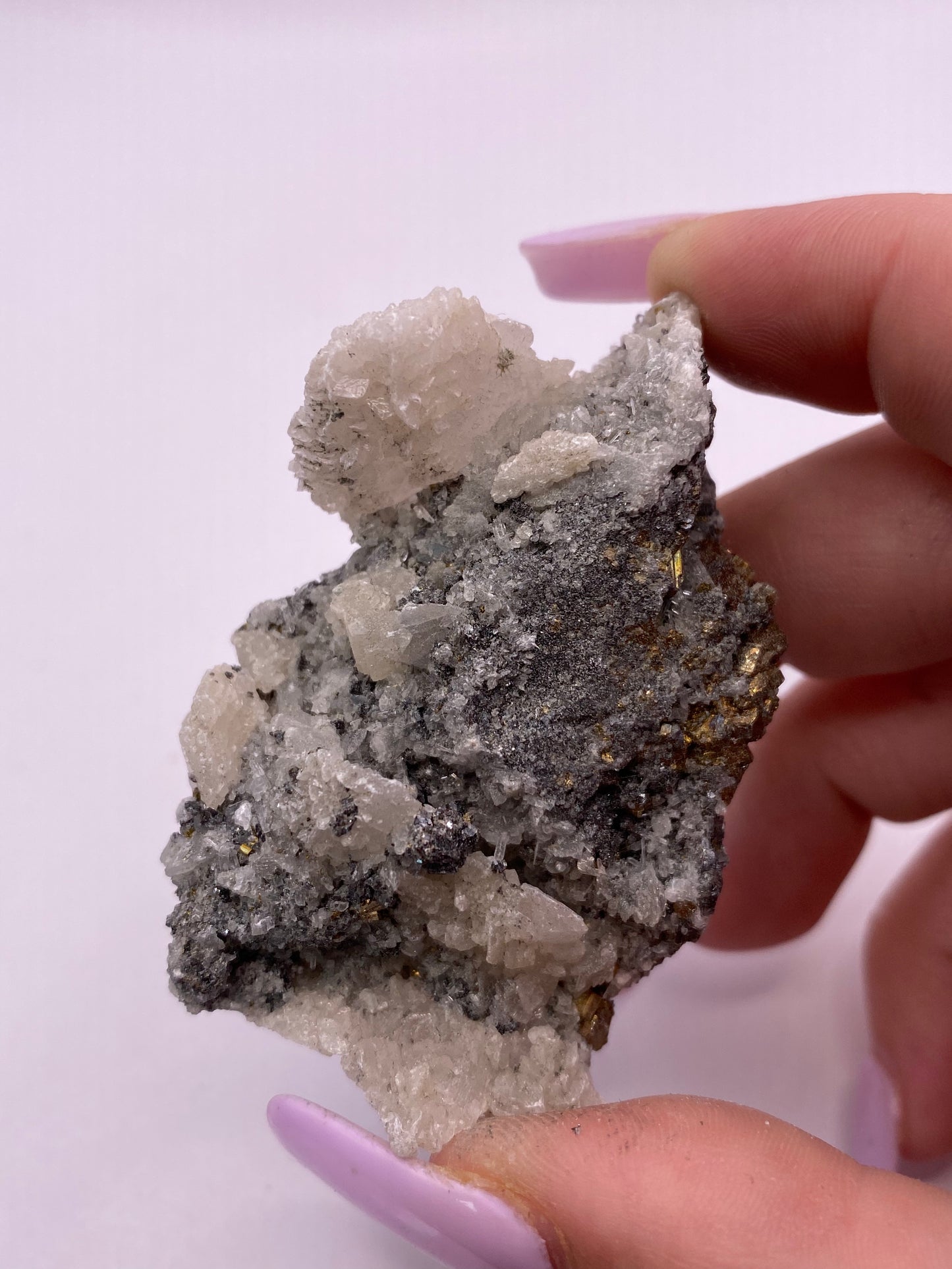 Calcite, Quartz, Galena and Iridescent  Pyrite Cluster