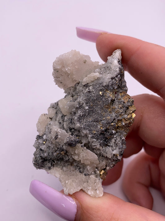 Calcite, Quartz, Galena and Iridescent  Pyrite Cluster