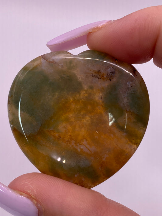 Moss Agate Heart Worry Stone