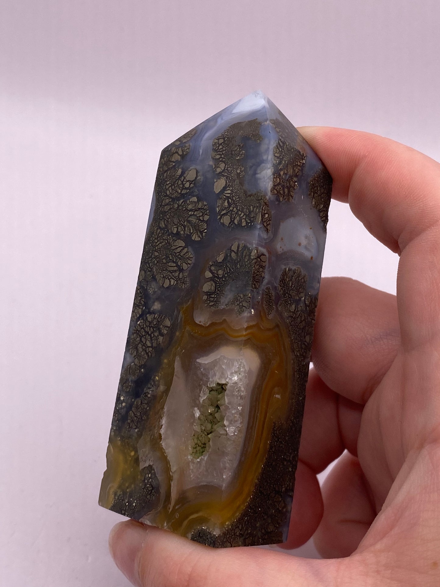 Chalcopyrite And Moss Agate Hybrid Tower