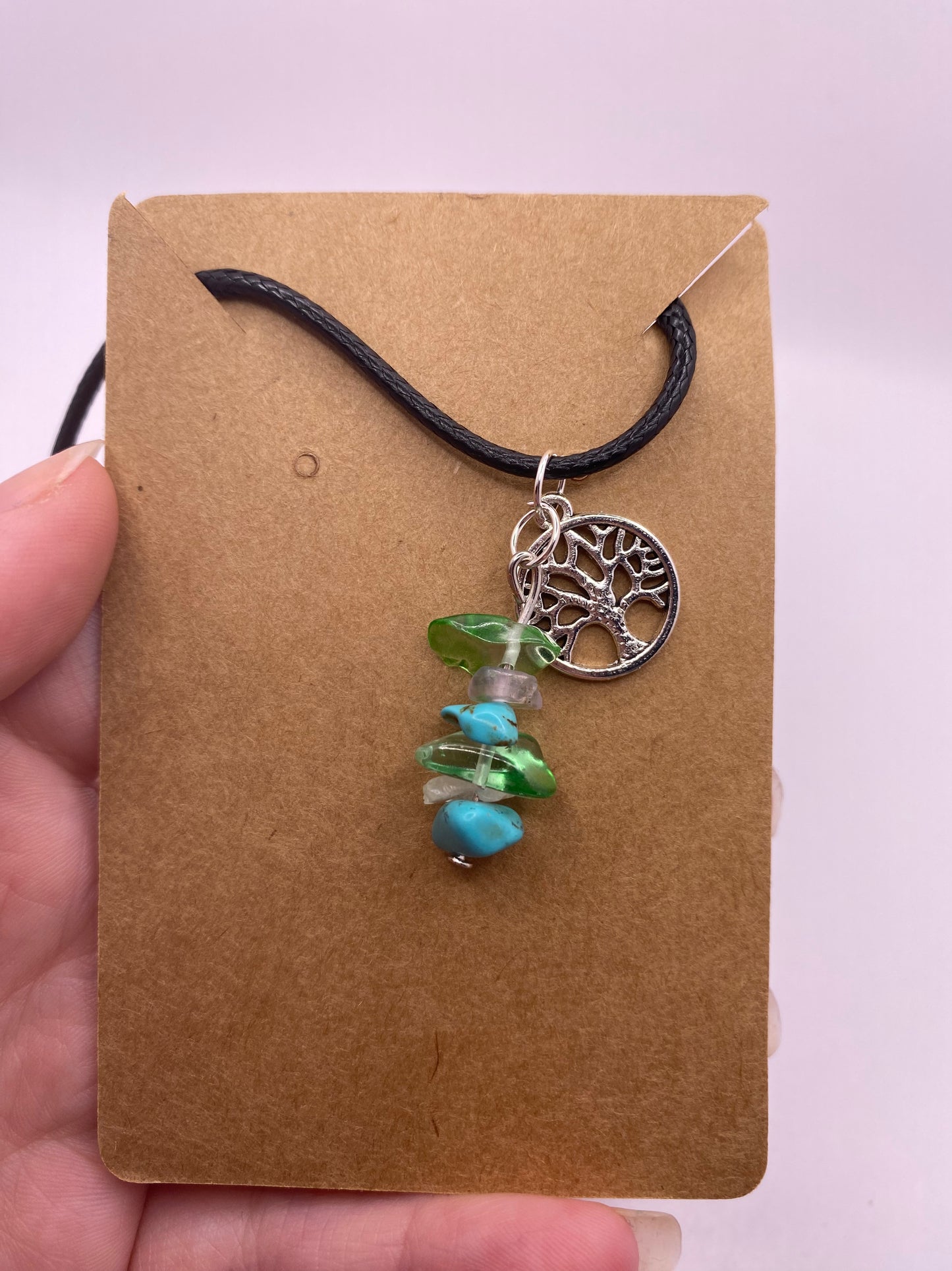 Turquoise and olivine tree of life necklace