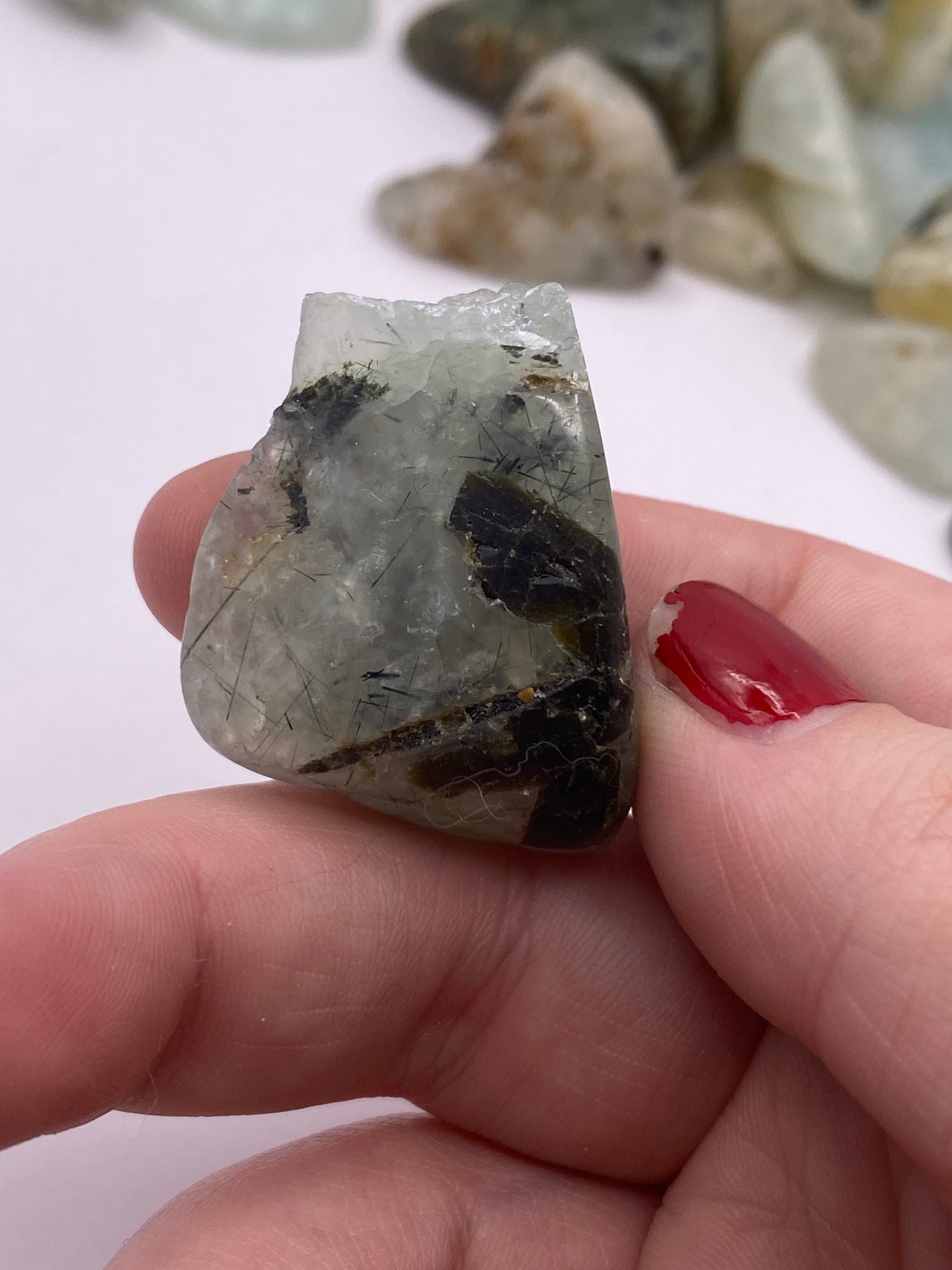 Epidote in Prehnite Tumble