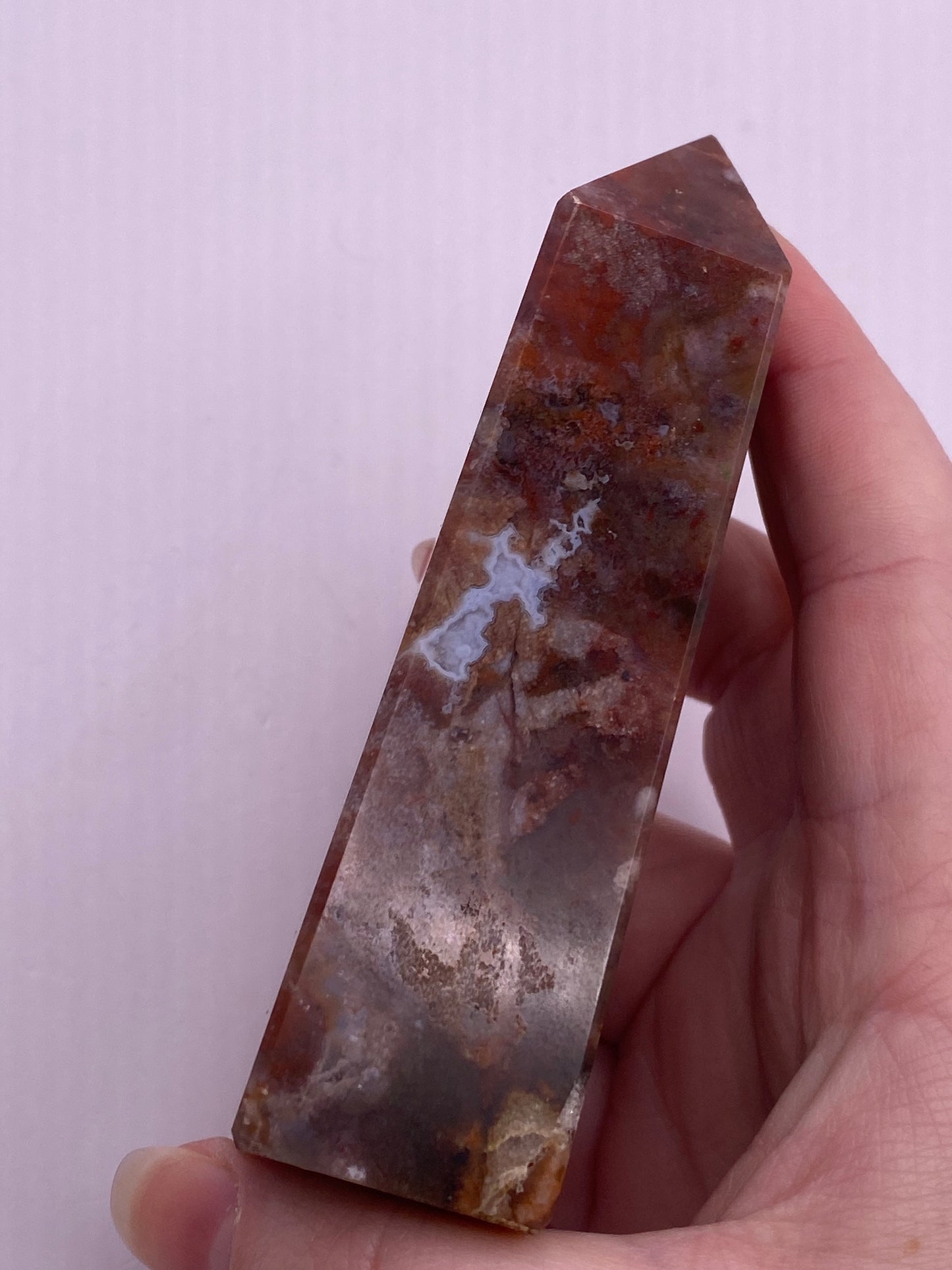 Large Red Moss agate Tower