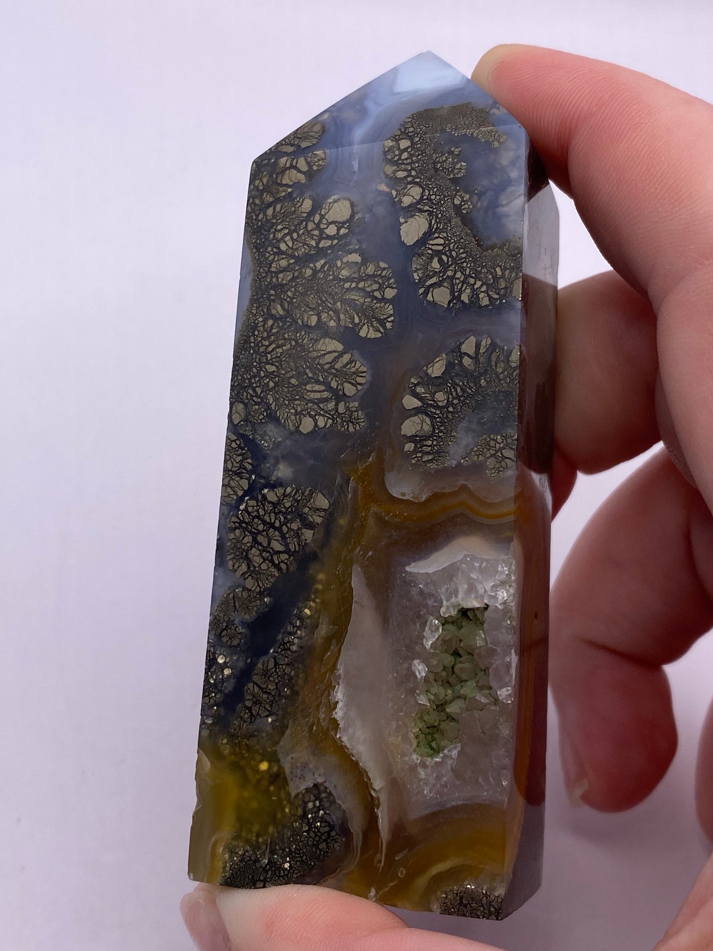 Chalcopyrite And Moss Agate Hybrid Tower