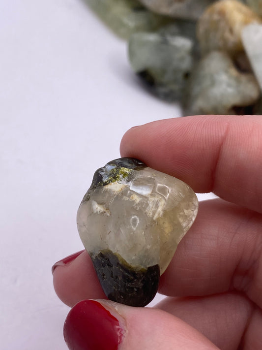 Epidote in prehnite tumble