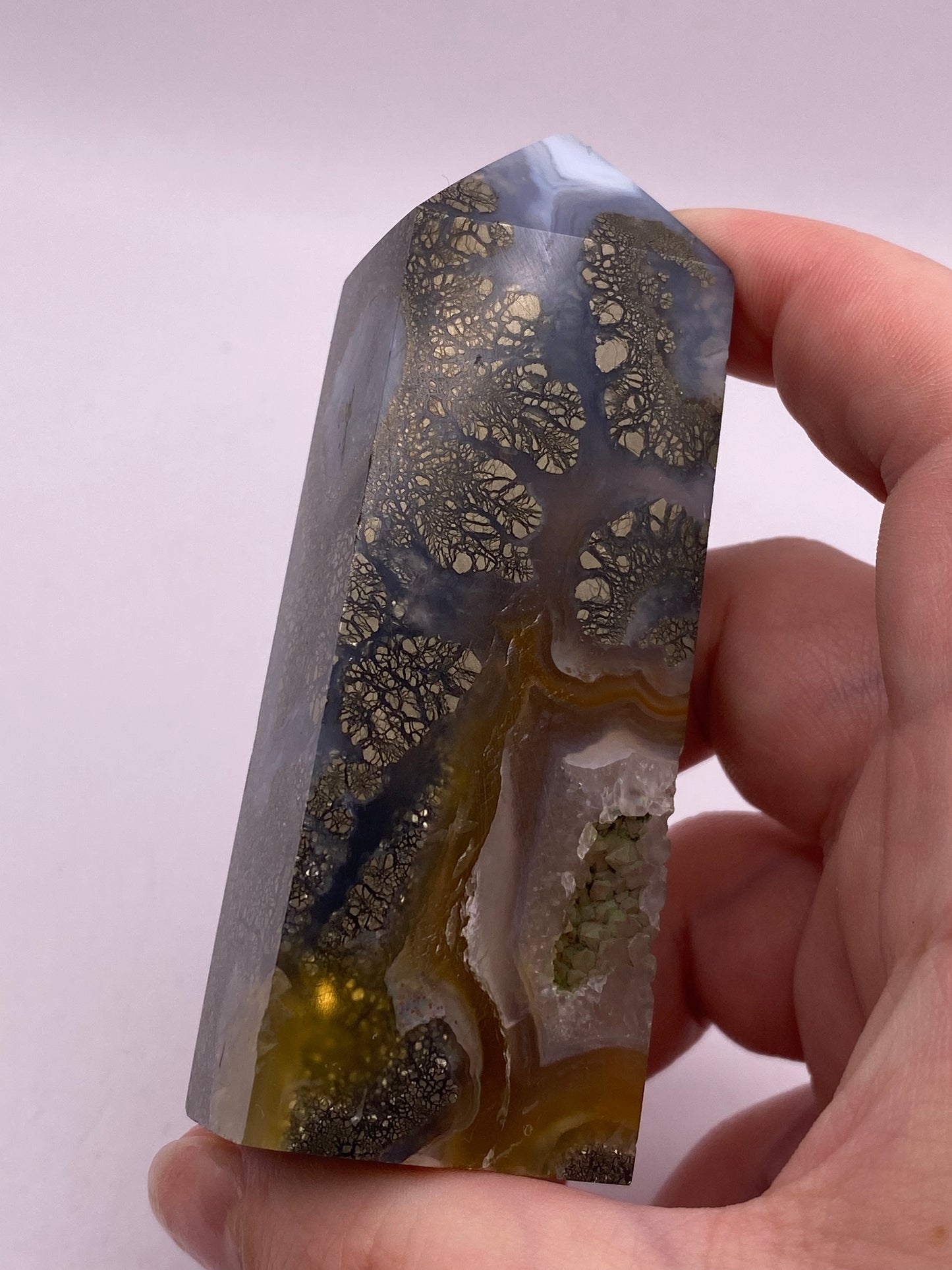 Chalcopyrite And Moss Agate Hybrid Tower