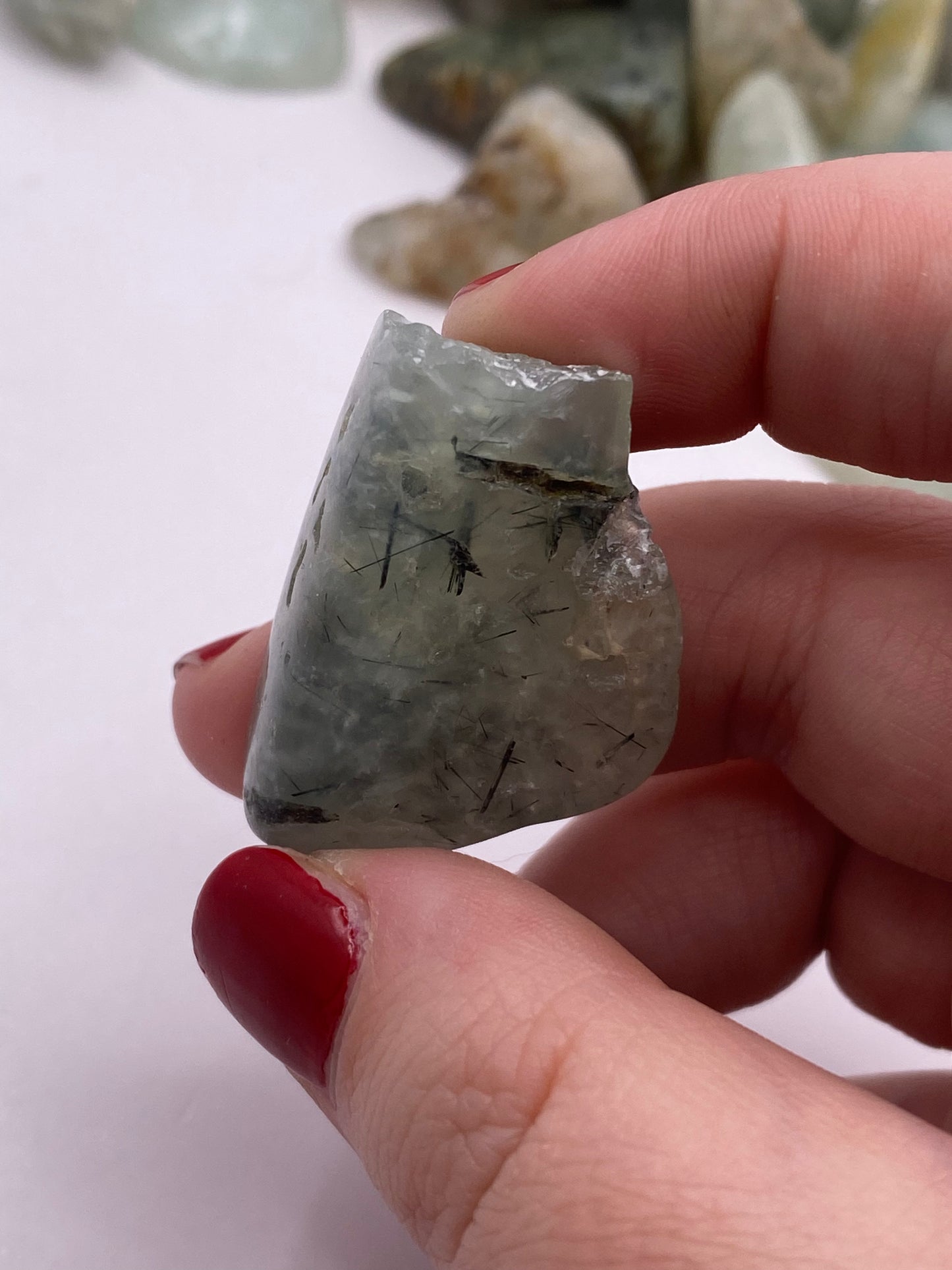 Epidote in Prehnite Tumble