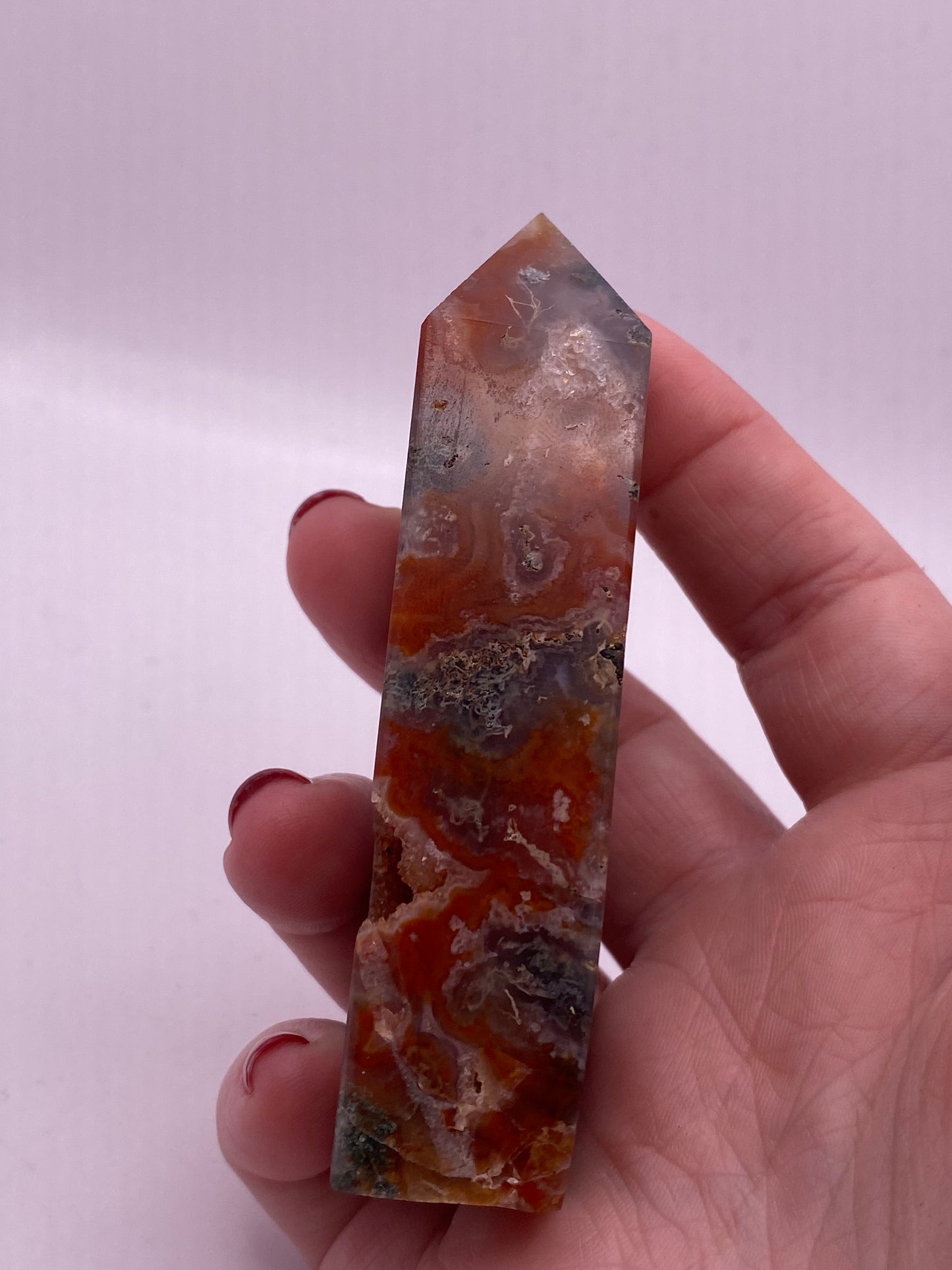 Red moss agate crystal tower