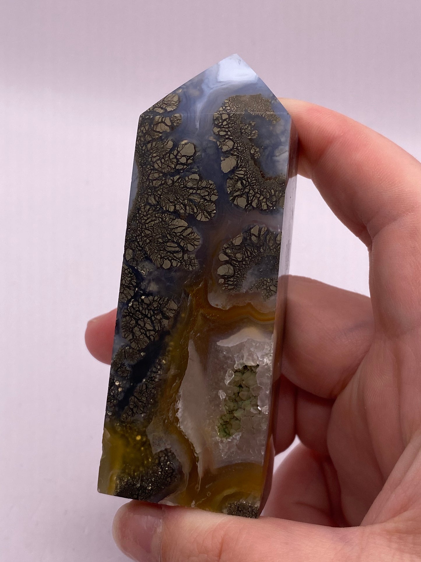 Chalcopyrite And Moss Agate Hybrid Tower