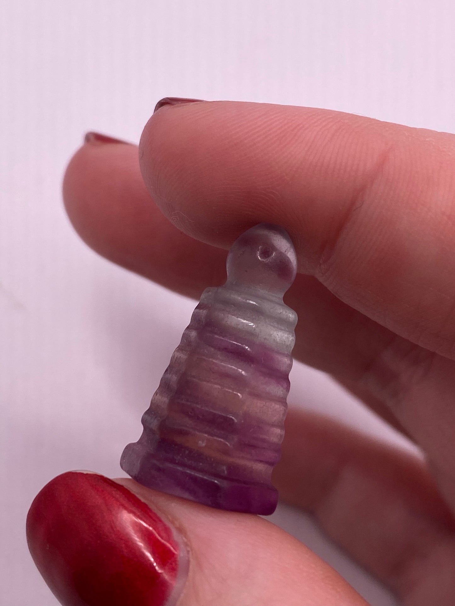 Mini fluorite lighthouse carving