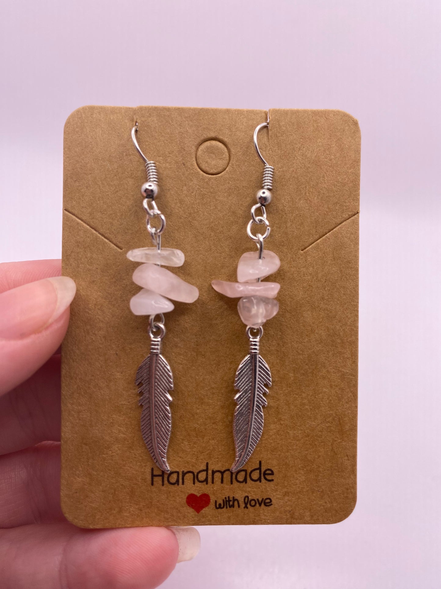 Rose Quartz Leaf Earrings