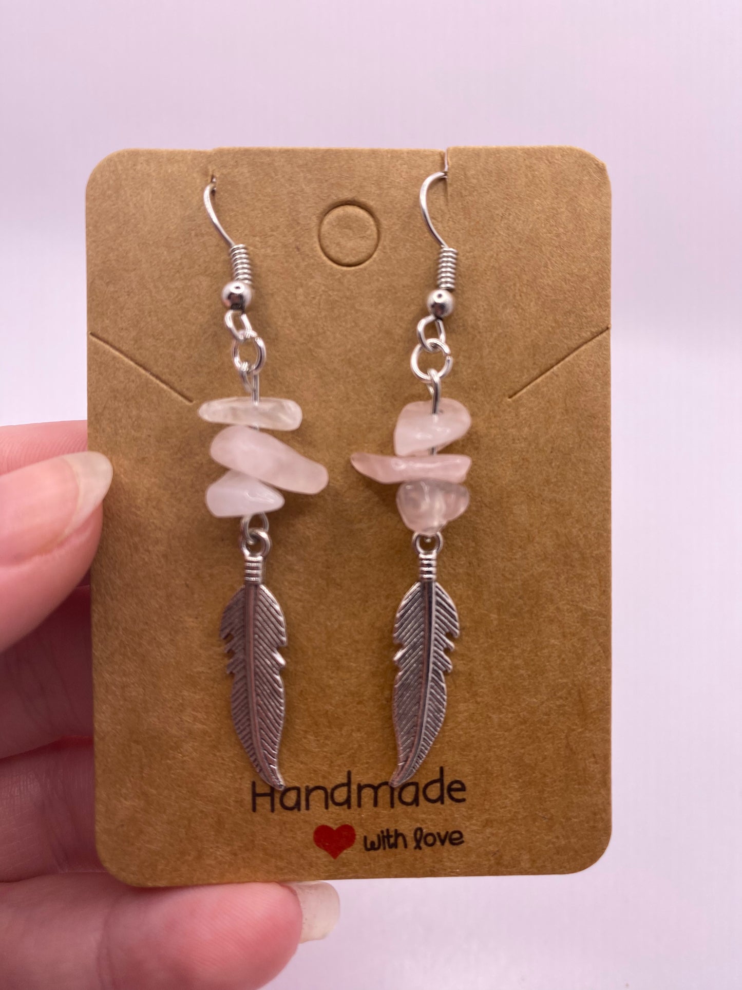 Rose Quartz Leaf Earrings