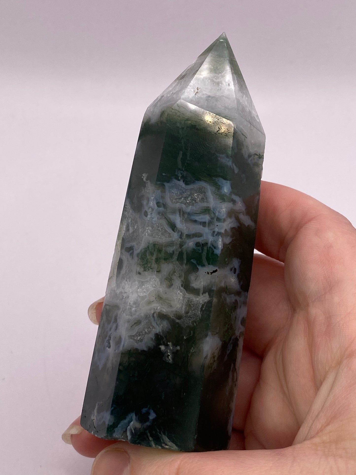 Large Moss Agate Tower