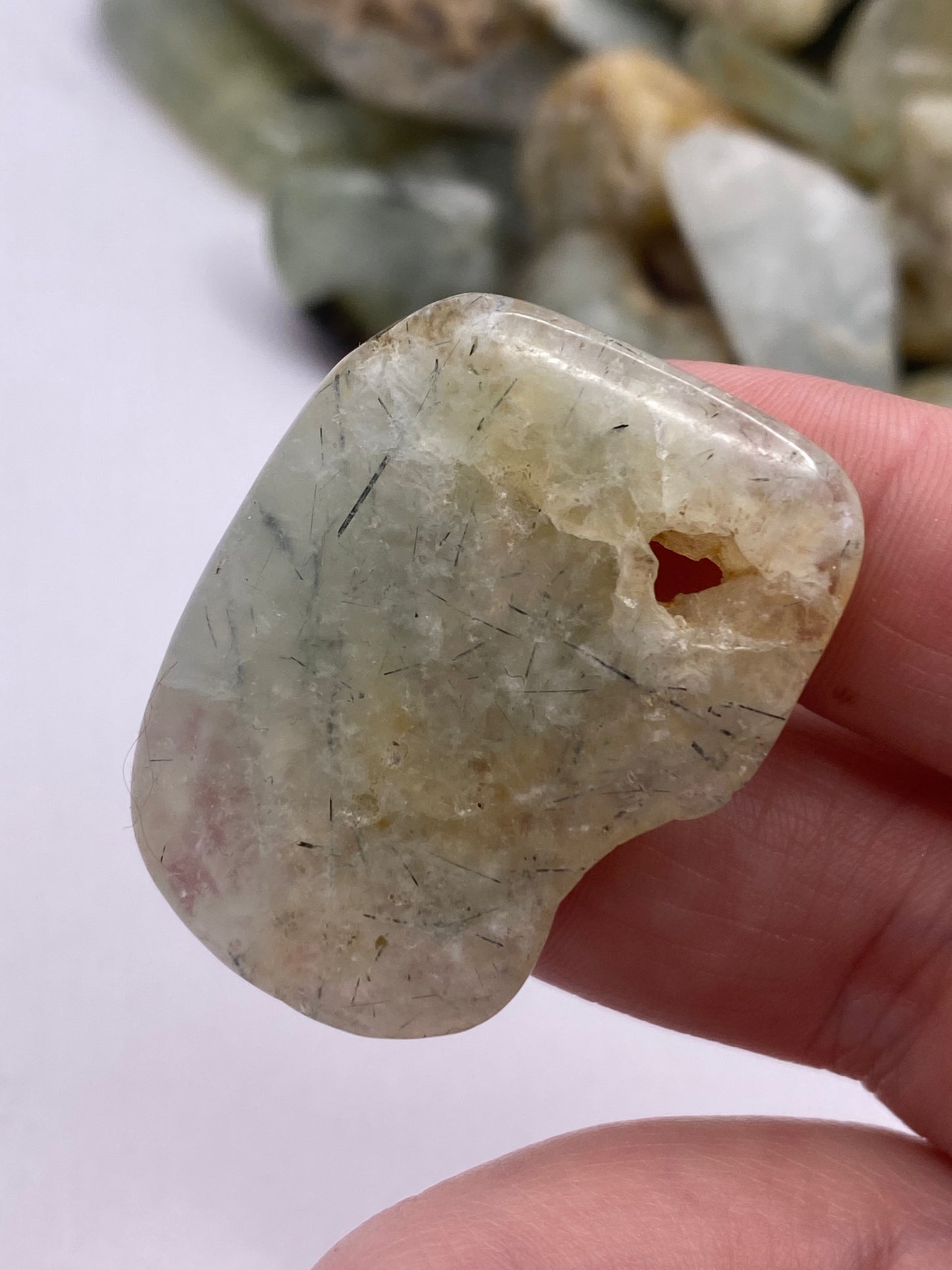 Epidote in prehnite tumble