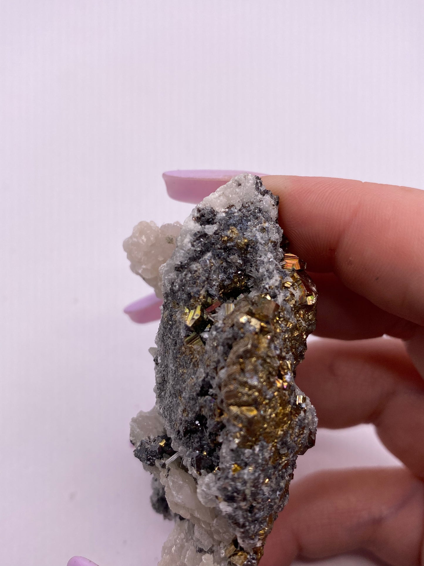 Calcite, Quartz, Galena and Iridescent  Pyrite Cluster