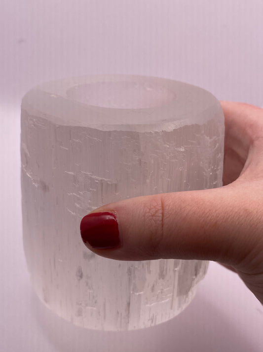 Selenite candle holder