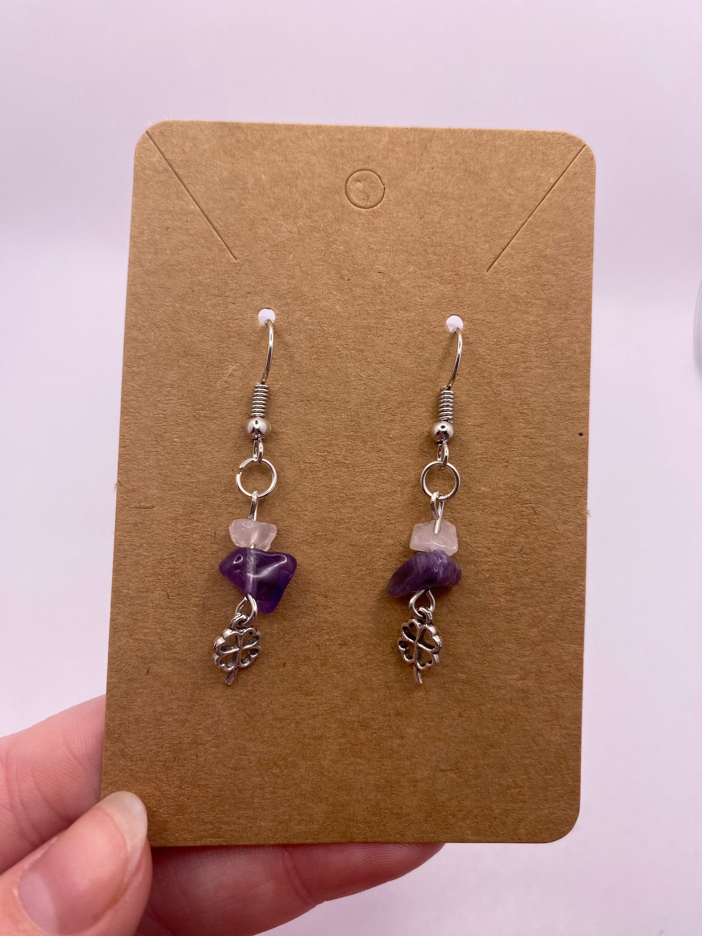 Rose Quartz and Amethyst Clover earrings