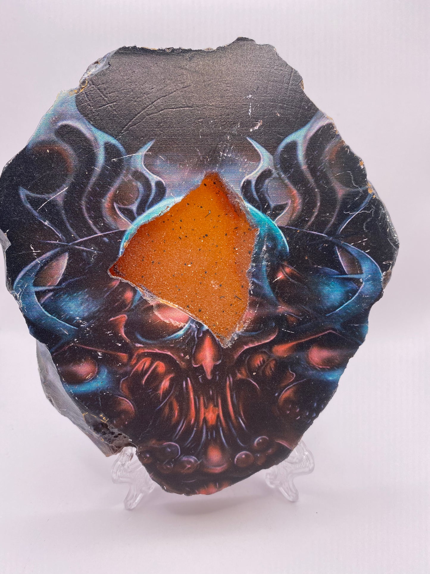 Druzey Agate Slab With Skull Painting