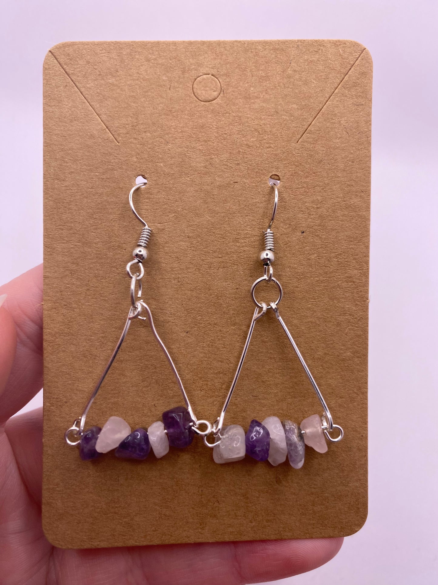 Rose Quartz Amethyst Crystal Earrings