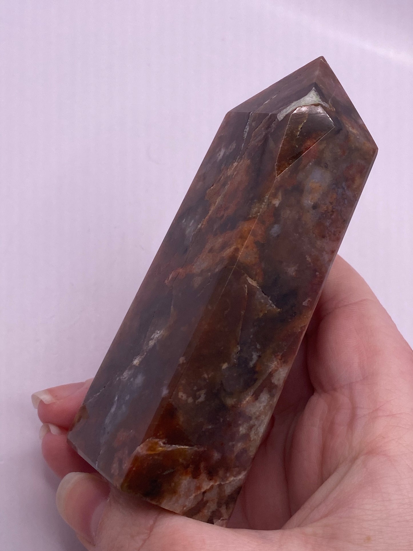 Large Red Moss agate Tower