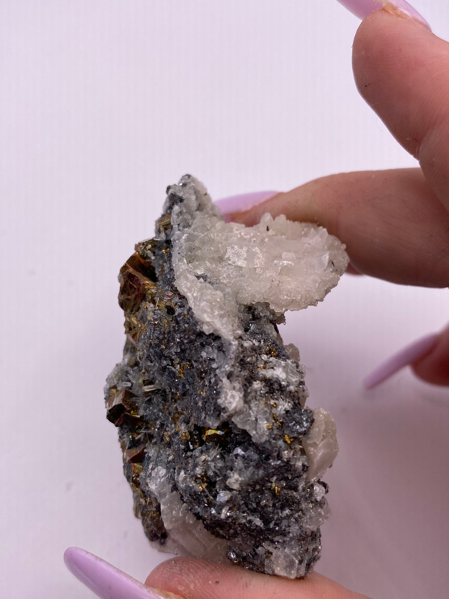 Calcite, Quartz, Galena and Iridescent  Pyrite Cluster