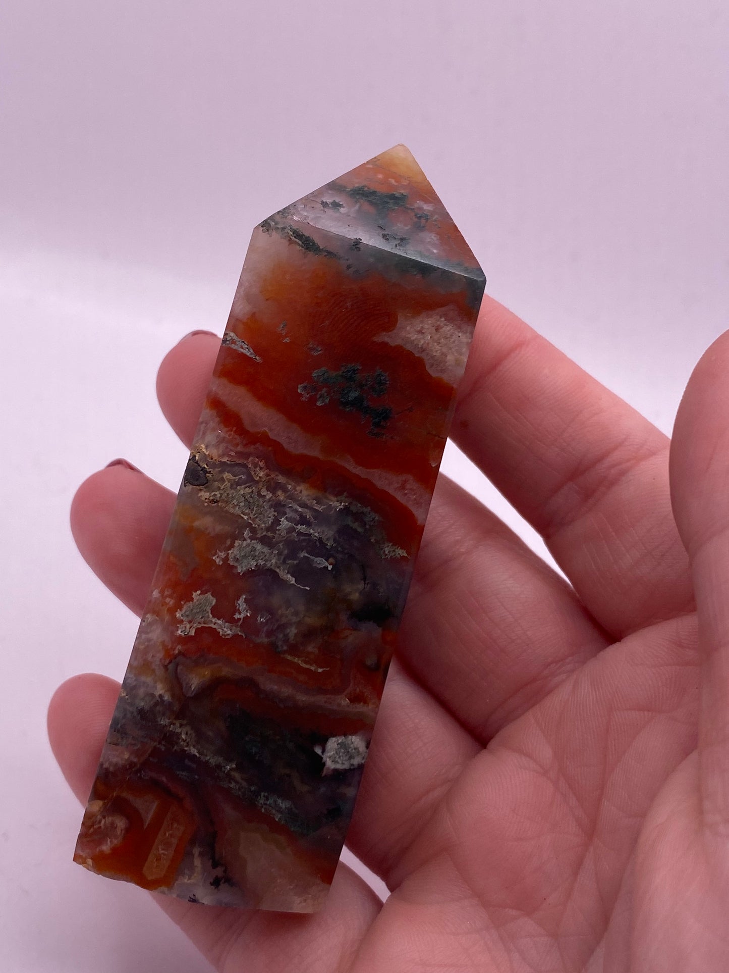 Red moss agate crystal tower