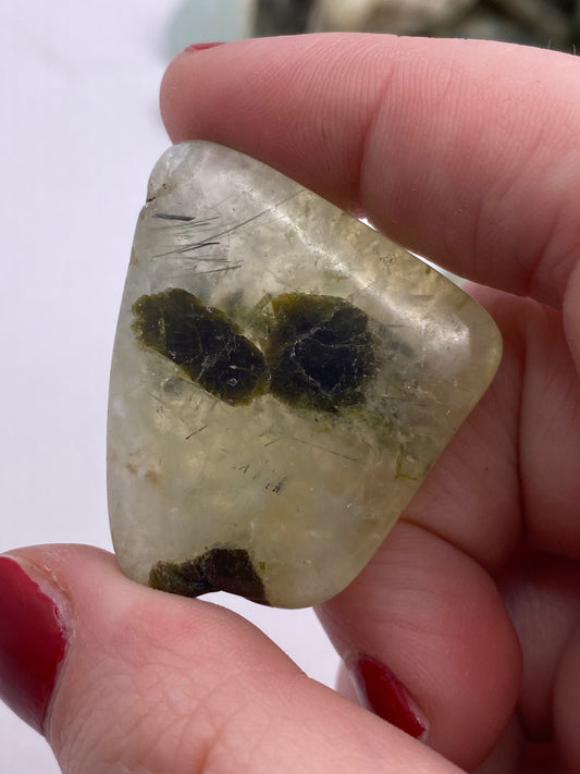 Epidote in Prehnite Tumble