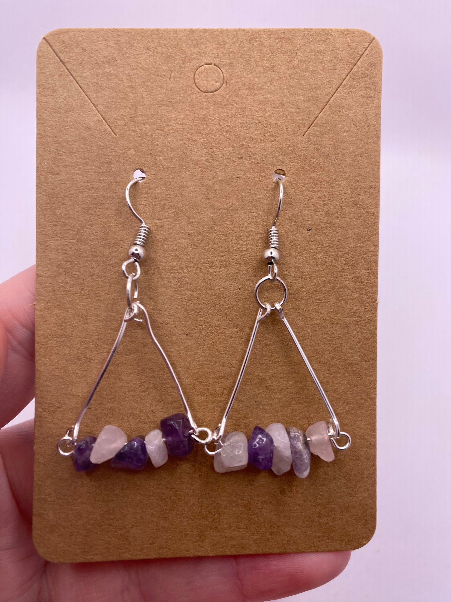 Rose Quartz Amethyst Crystal Earrings