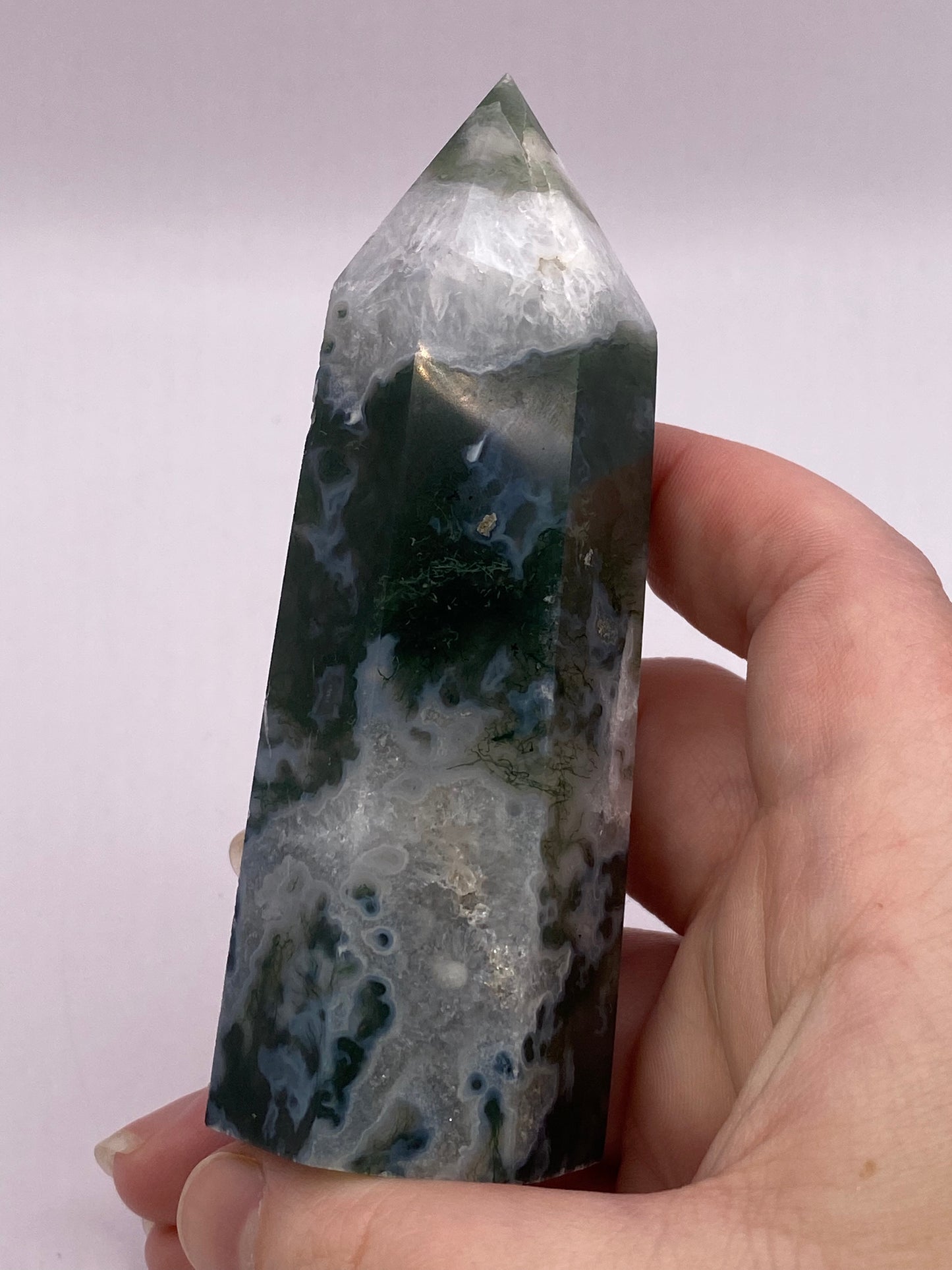 Large Moss Agate Tower