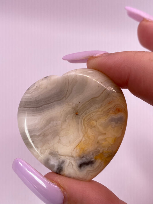 White Lace Agate Heart Worry Stone