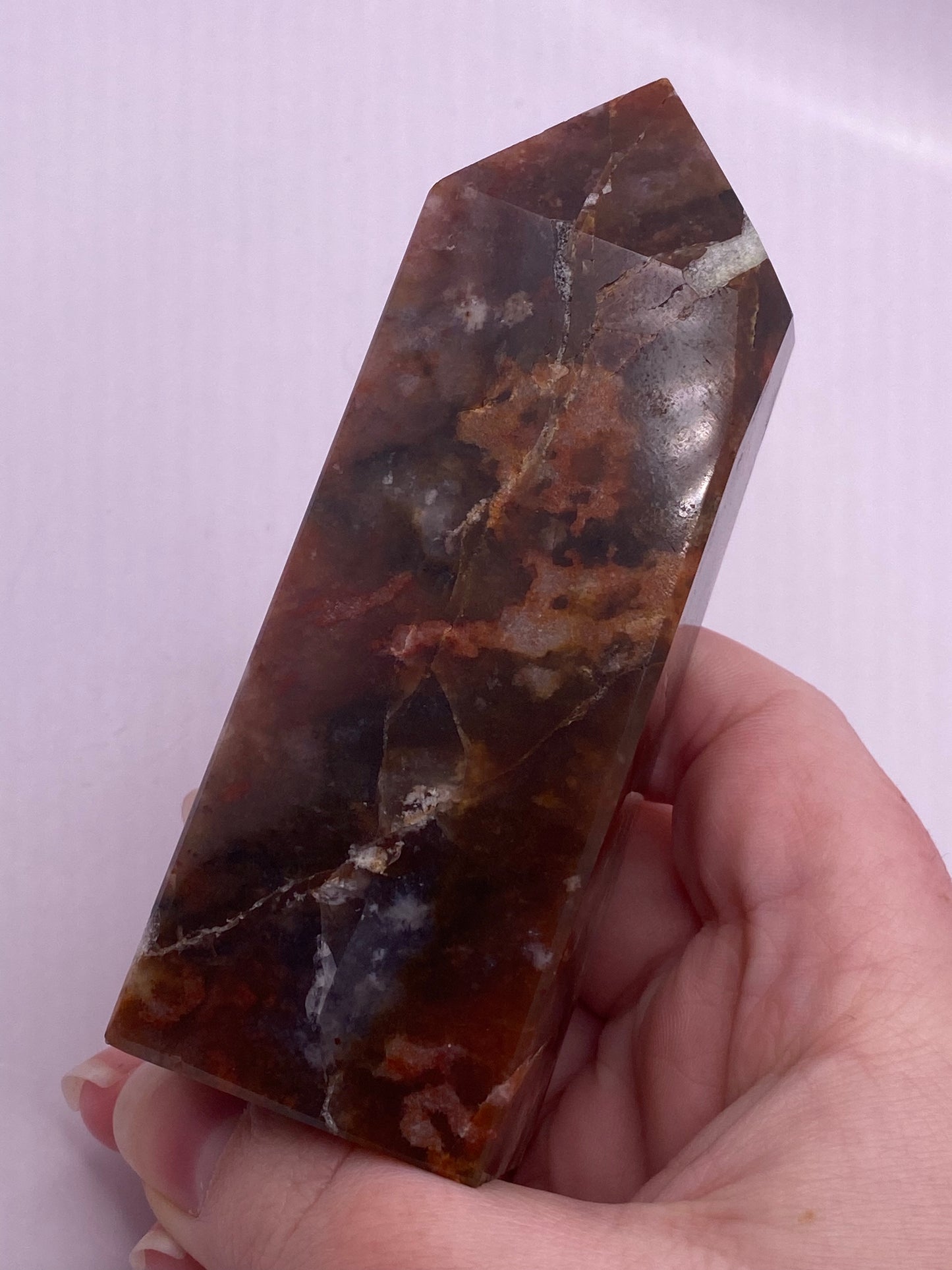 Large Red Moss agate Tower