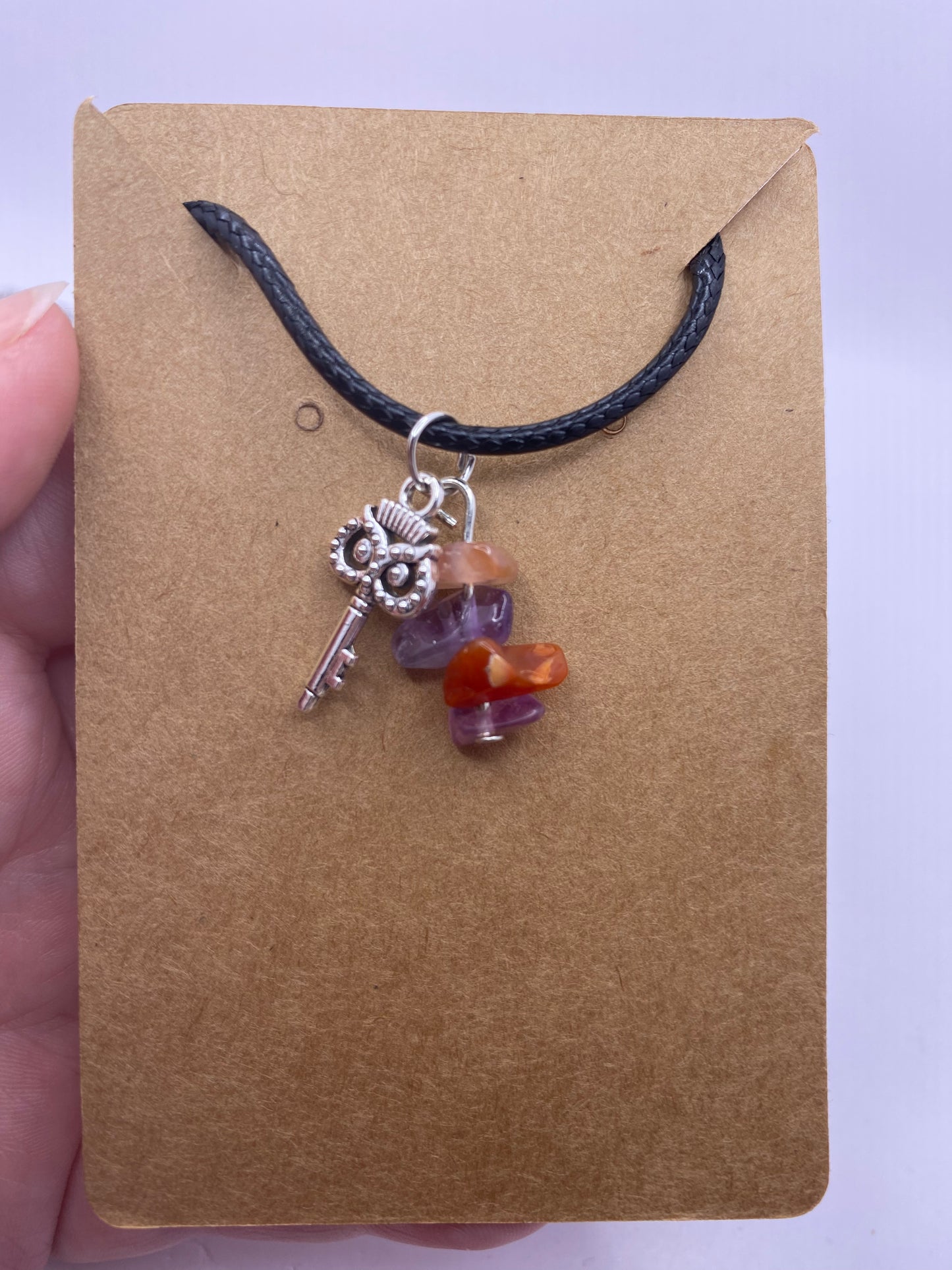 Carnelian and amethyst own key necklace