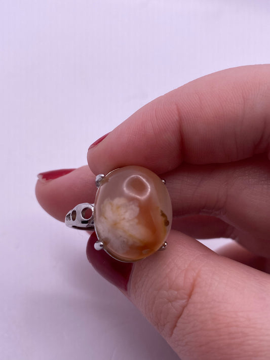 Flower agate adjustable ring